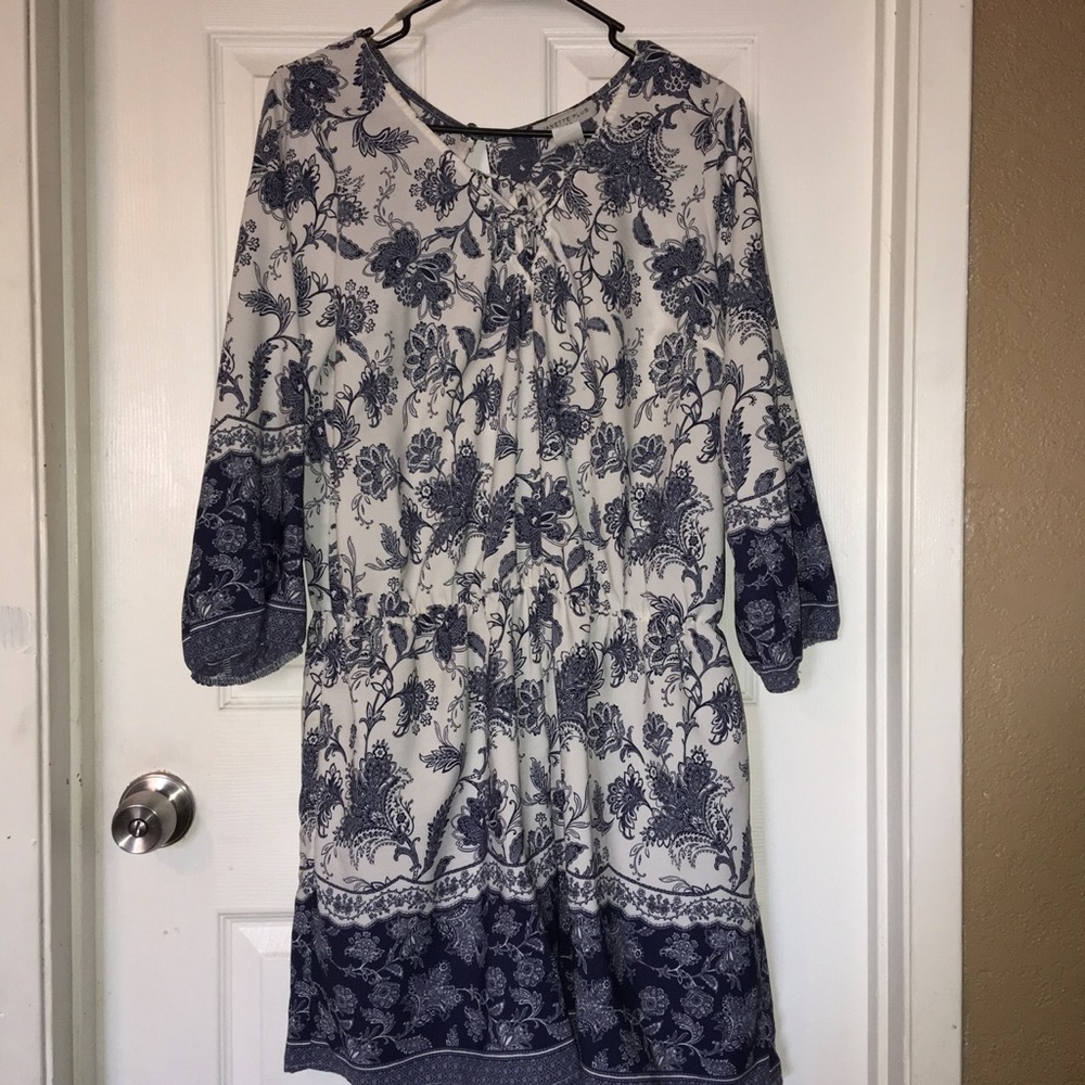 Jeanette Plus White and Blue Floral Romper